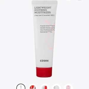 Cosrx tea tree & centella lightweigh soothing moisturizer - Den här koreanska fuktkrämen passar perfekt för akne benägen hy som reagerar åt de minsta! Den innehåller acne-safe ingredienser och är väldigt fuktgivande! Nypris på lyko 319!Typ 70% kvar , svår att avgöra men har knappt använd den bara provat . 