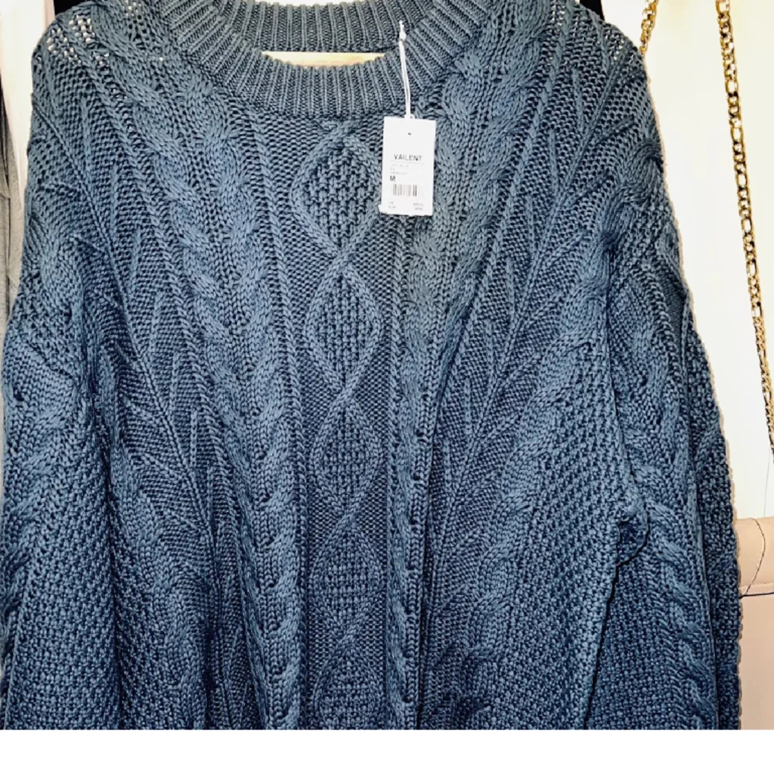 Ny stor stickad blå långärmad tröja - 90