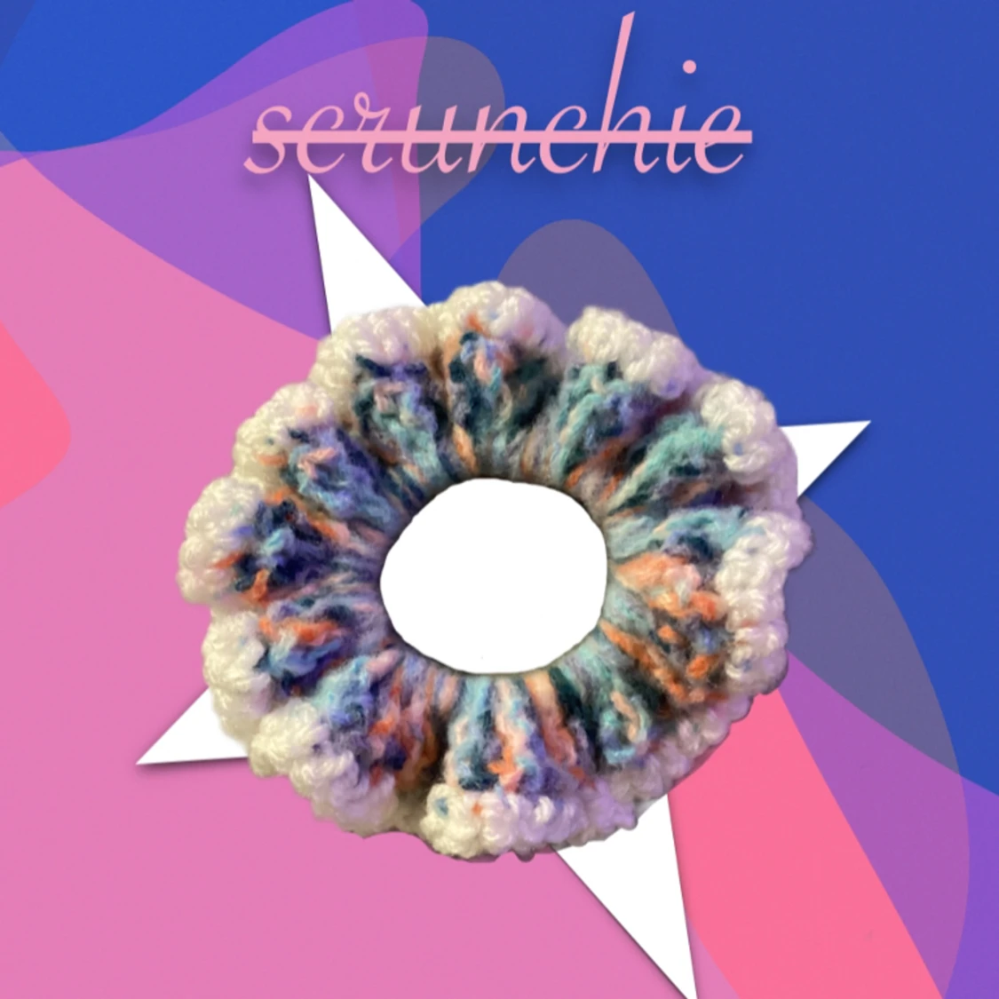 Färgglad handgjord virkad scrunshie