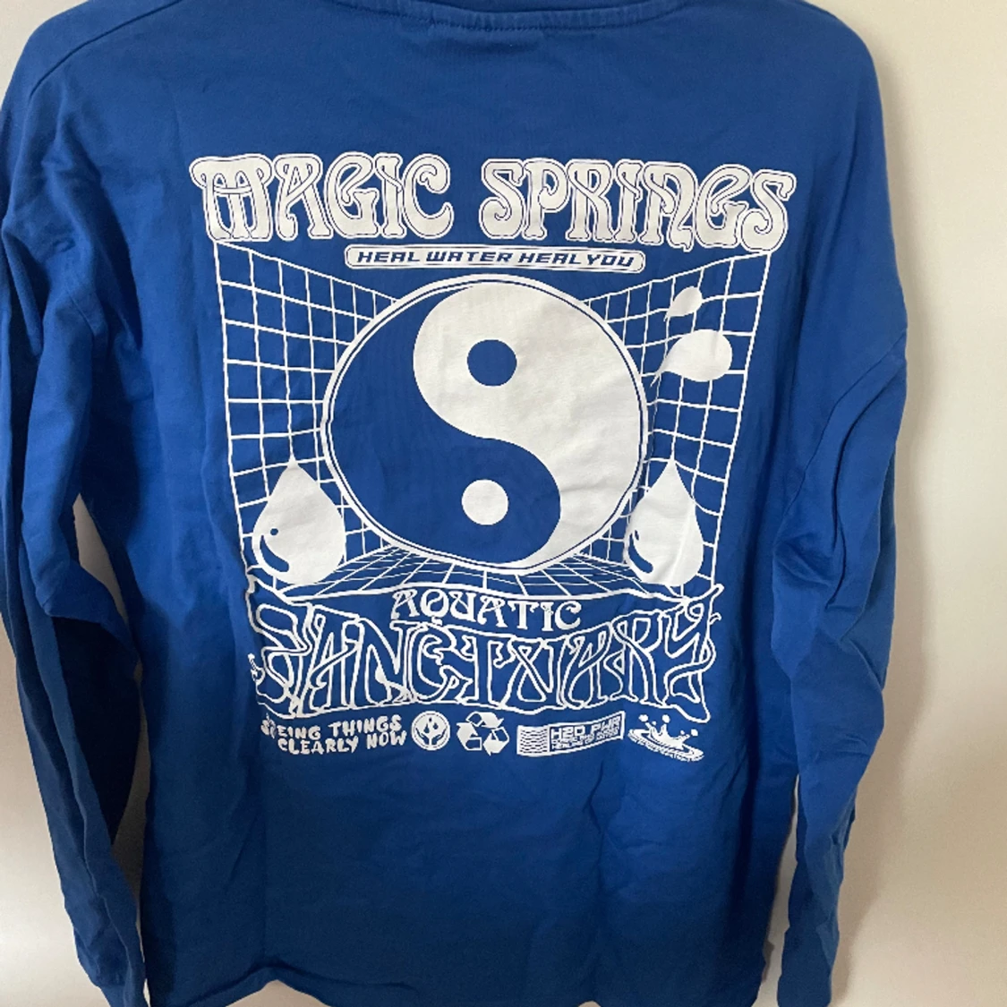 Blå långarmad tröja med tryck - 91