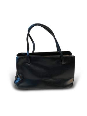 50's Flat Grain Leather Handbag  -Black Flat Grain Leather -Excellent Condition -One Size  Measurements -Width: 34cm -Depth: 10cm -Height: 20cm