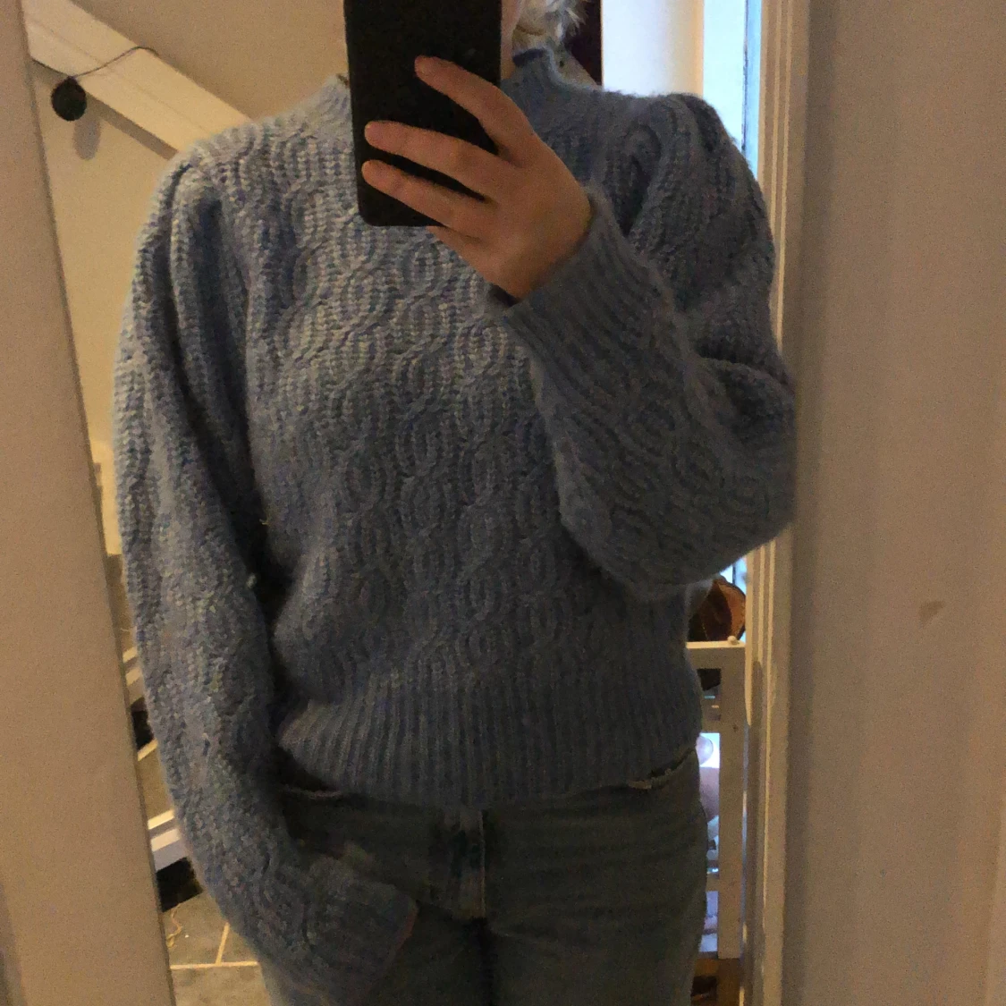 blå stickad tröja - 91