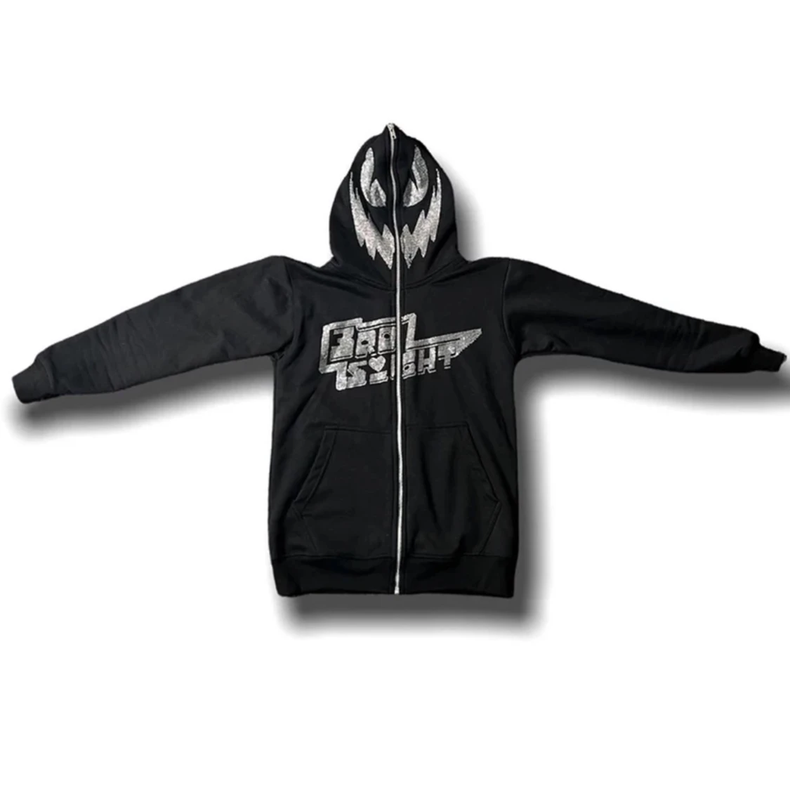 Zip up hoodie med rhinestones
