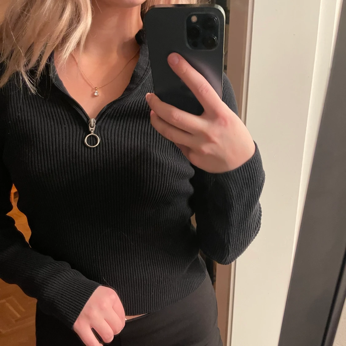 Ribbad zip tröja  - 91