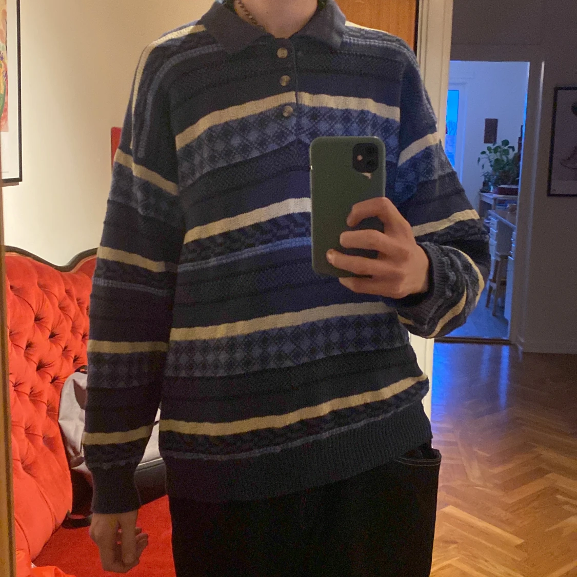 Randig stickad tröja strlk M - 90