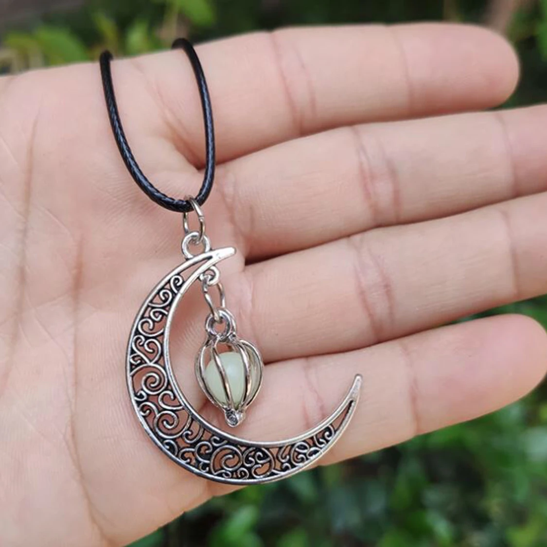 Måne Halsband  Glögande Pärla Hänge Smycken HängeLysande Sten  - 90