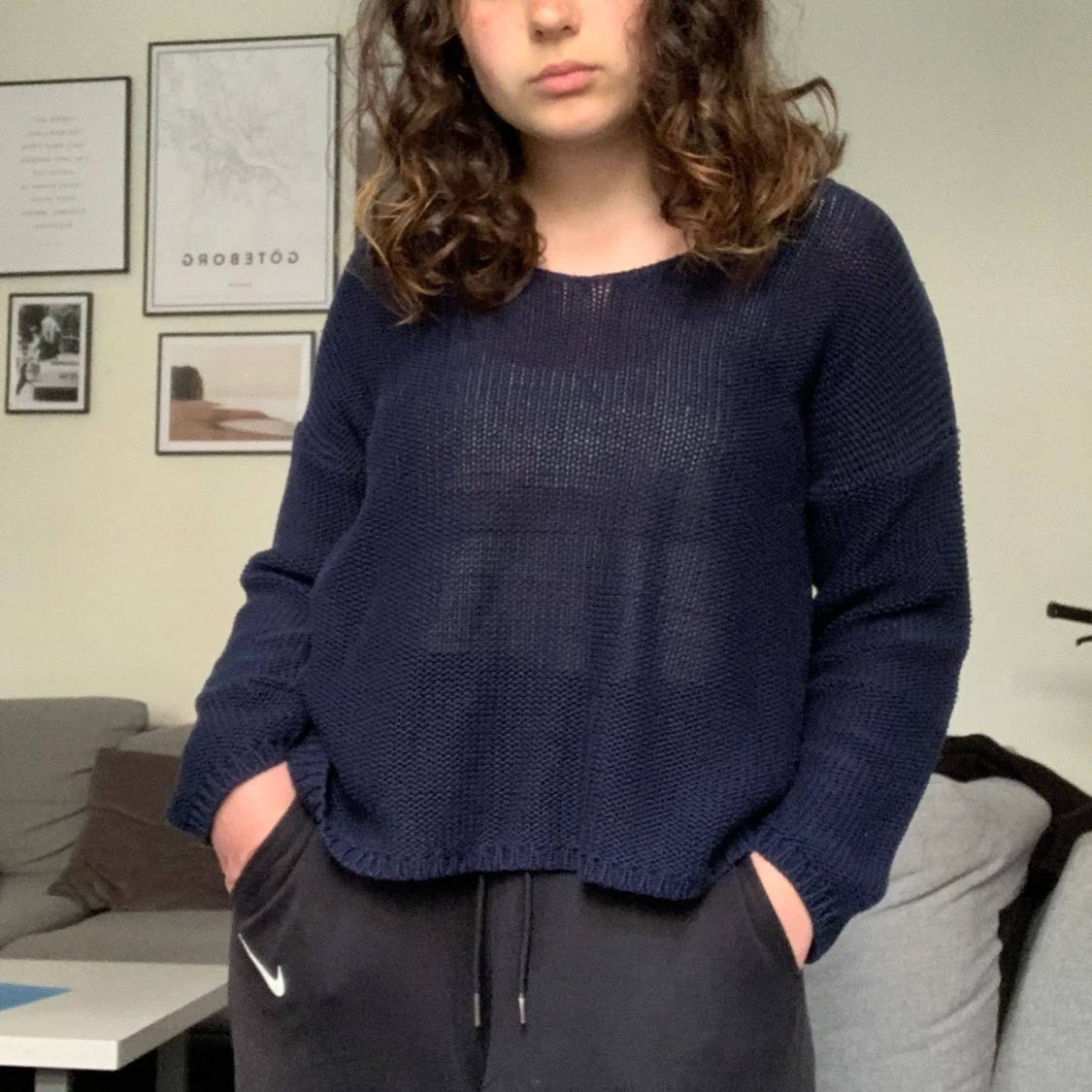 Blå stickad tröja - 91