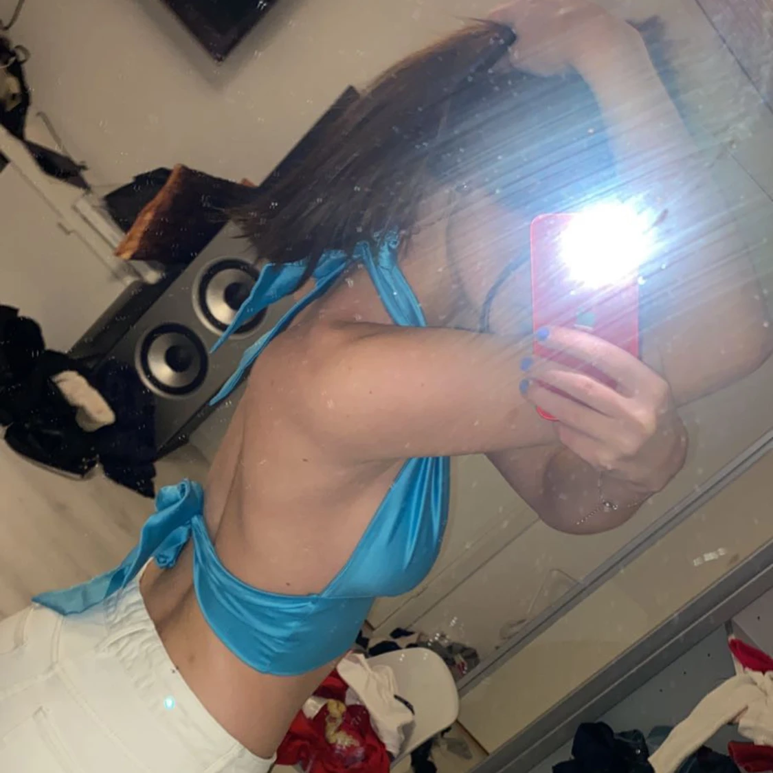 Blå silkes topp - 90