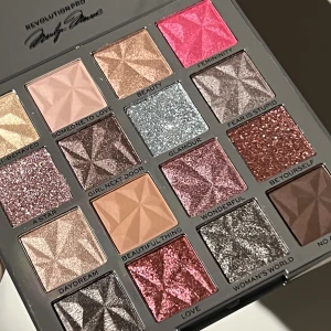 OANVÄND PALETT  - Säljer en oanvänd ögonskuggepalett från makeup revolution!💕 perfekta färger inför utgång! STOR PALETT😇förpackningen är även helt perfekt med strass!