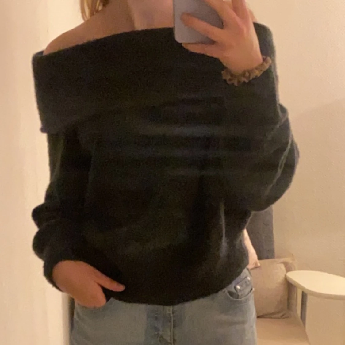 Stickad off shoulder tröja💗 - 90