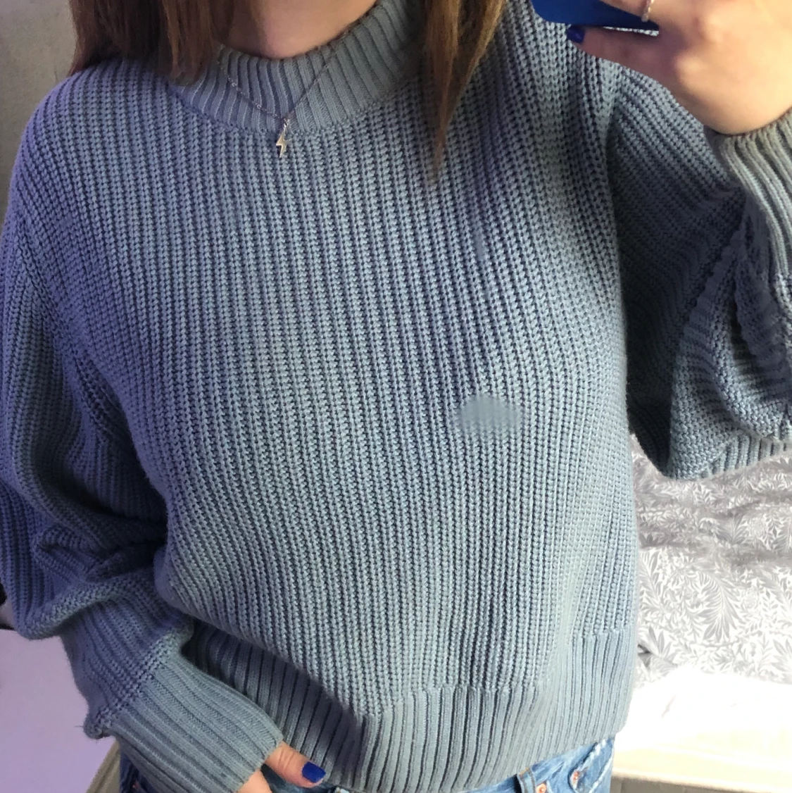 Ljusblå stickad tröja - 90