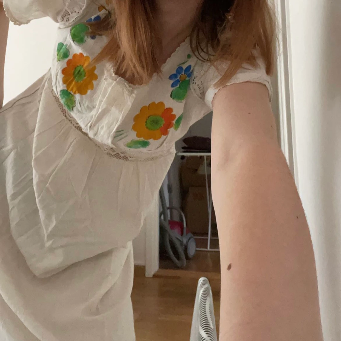 Vit vintage midi klänning, strl M - 90