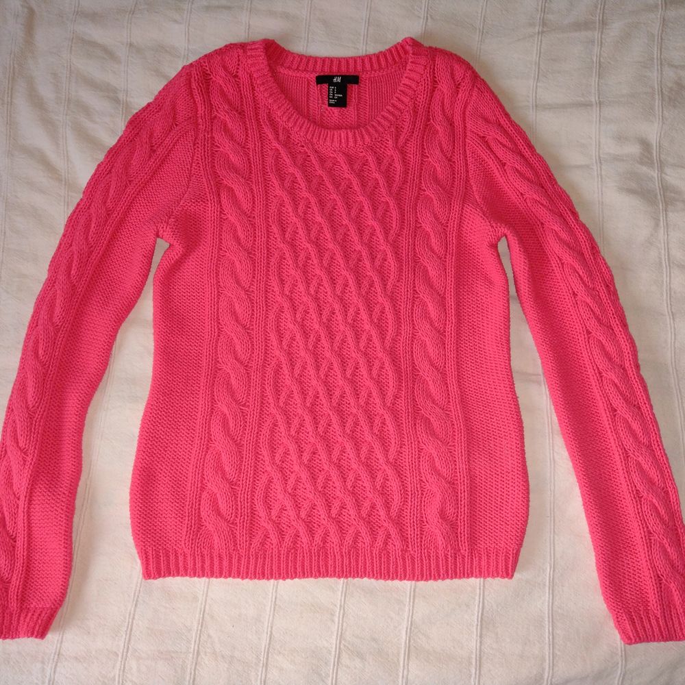 Rosa Rosa/neonfärgad stickad tröja, storlek S | Plick