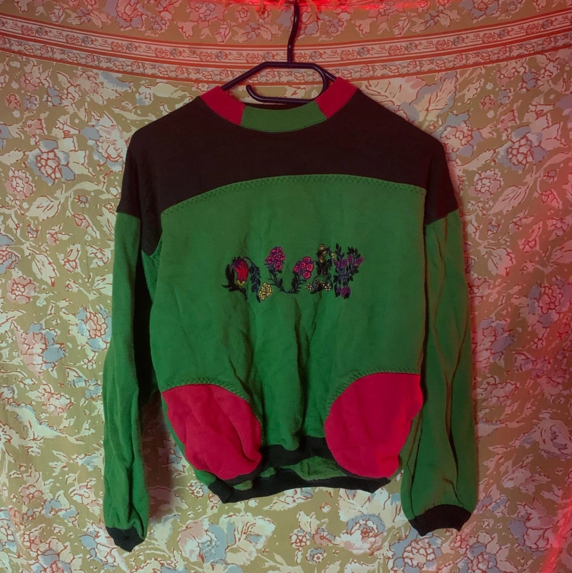 Vintage grön blommig sweatshirt - 90