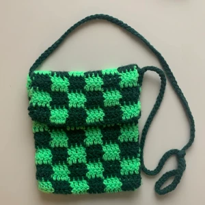 crocheted green checkered bag  - handmade checkered bag, crocheted with 100% acrylic yarn. the different shades of green means that it goes well with almost any outfit!