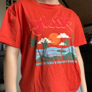 Orange T-shirt  - Orange T-shirt med ett slogs tryck på. Storlek L.