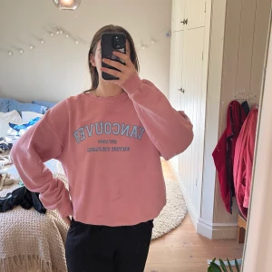 Rosa sweatshirt - Rosa sweatshirt med snyggt blått tryck. Passar strl s-m. Köpare står för frakt:)