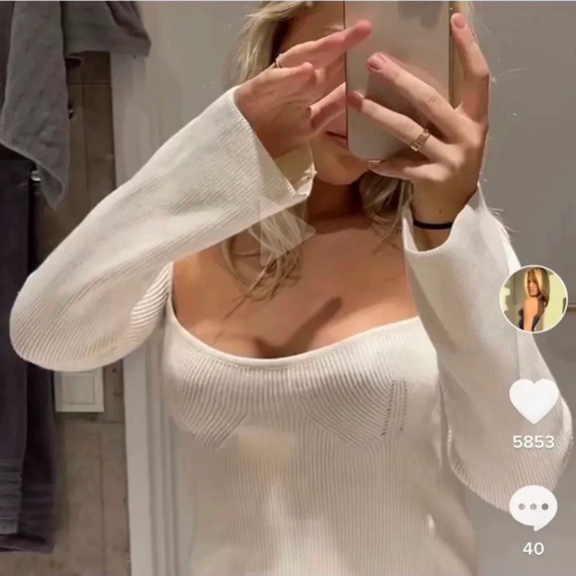 Vit ribbad tröja/topp - 90