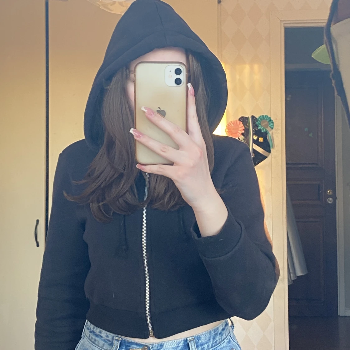 Kort svart zip-up hoodie - 90