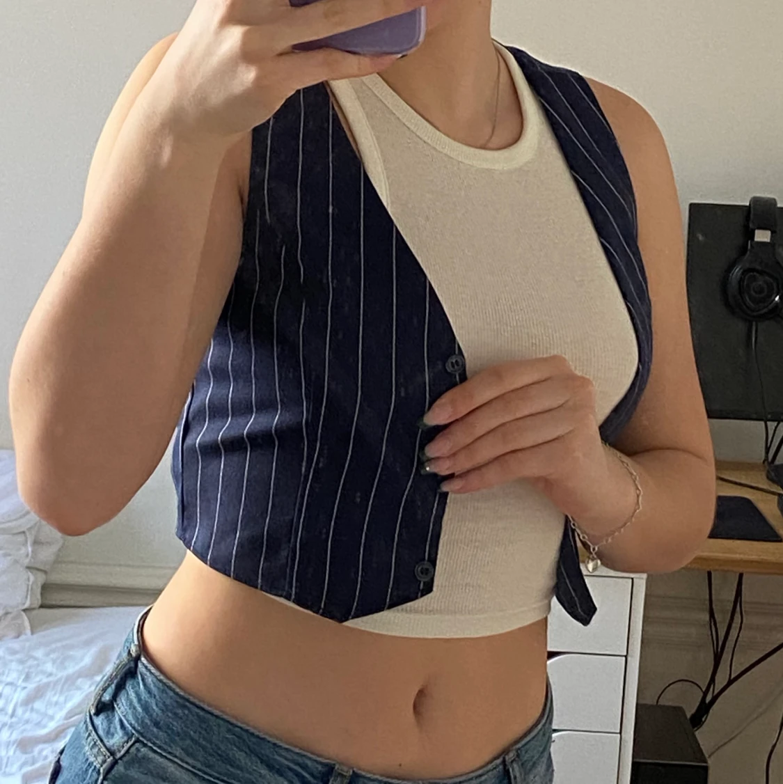 h&m blå mönstrad väst  - 90