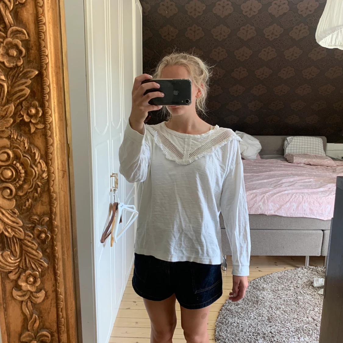 vit blus långärmad hm spets  - 90