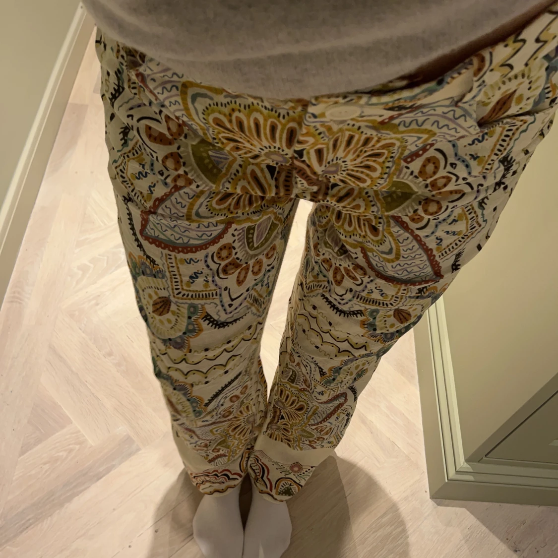 Mönstrade linnebyxor - 90