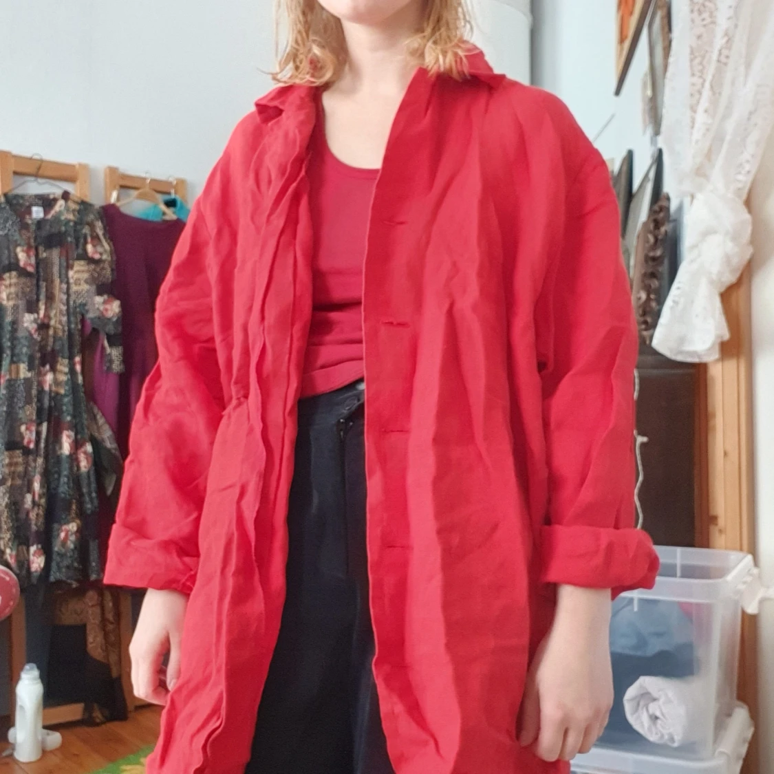 röd linnekavaj/skjorta vintage - 90