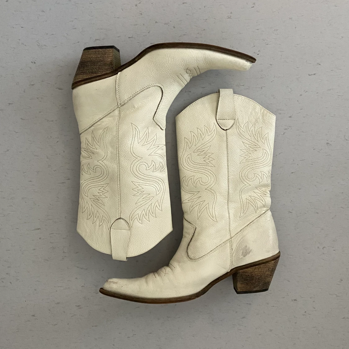 Vintage Cowboy Boots i vitt läder - 90