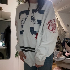 Sweatshirt med tryck Jack and Jones  - Sweatshirt med drake/fisk-tryck på armbågar, 75 tryck på bröstet från Jack and Jones. Storlek M (det är herrstorlek så den sitter lösare än en dam-M) 