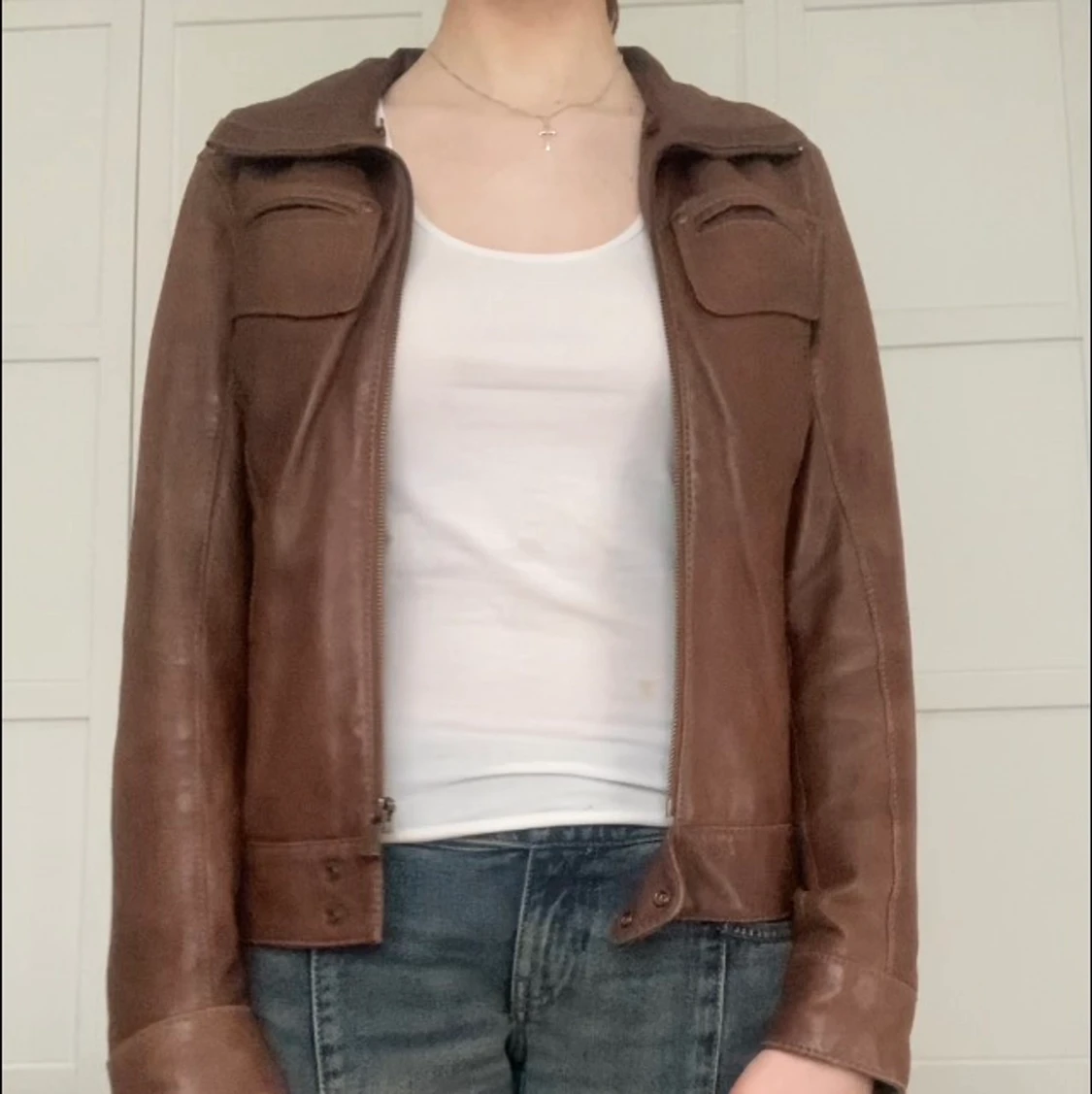 Brun läderjacka  - 90