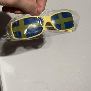 Sverige glasögon med flaggan i glaset. Nya från paketet. Det går och köpa hela paketet med 10 styckna i. 1 för 50kr 10 för 500kr