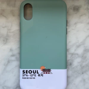 iPhone X/XS mobilskal - Jättefint grönt ish pastell färgat mobilskal med coolt tryck av Seoul! Skalet har även två ”lager” vilket gör det extra tåligt. Helt i nyskick då det aldrig har använts pga att jag råkade köpa fel modell. Köpt på hemsidan ”caseismylife” för 500kr. 