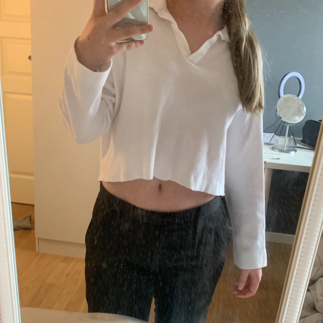 Ribbad vit tröja - 90