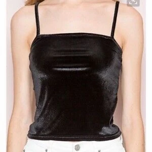 BRANDY MELVILLE FAYE VELOUR TANK XS/S - Brandy Melville Faye Skinny Straps Black Velvet Velour Black Crop Tank Top. Stretchy. Polyblend. Tag "One Size Fits All"  but more like XS/S. Excellent gently used condition. No holes, tears, rips, stains, snags, fading, pilling. Pet/smoke free home.
