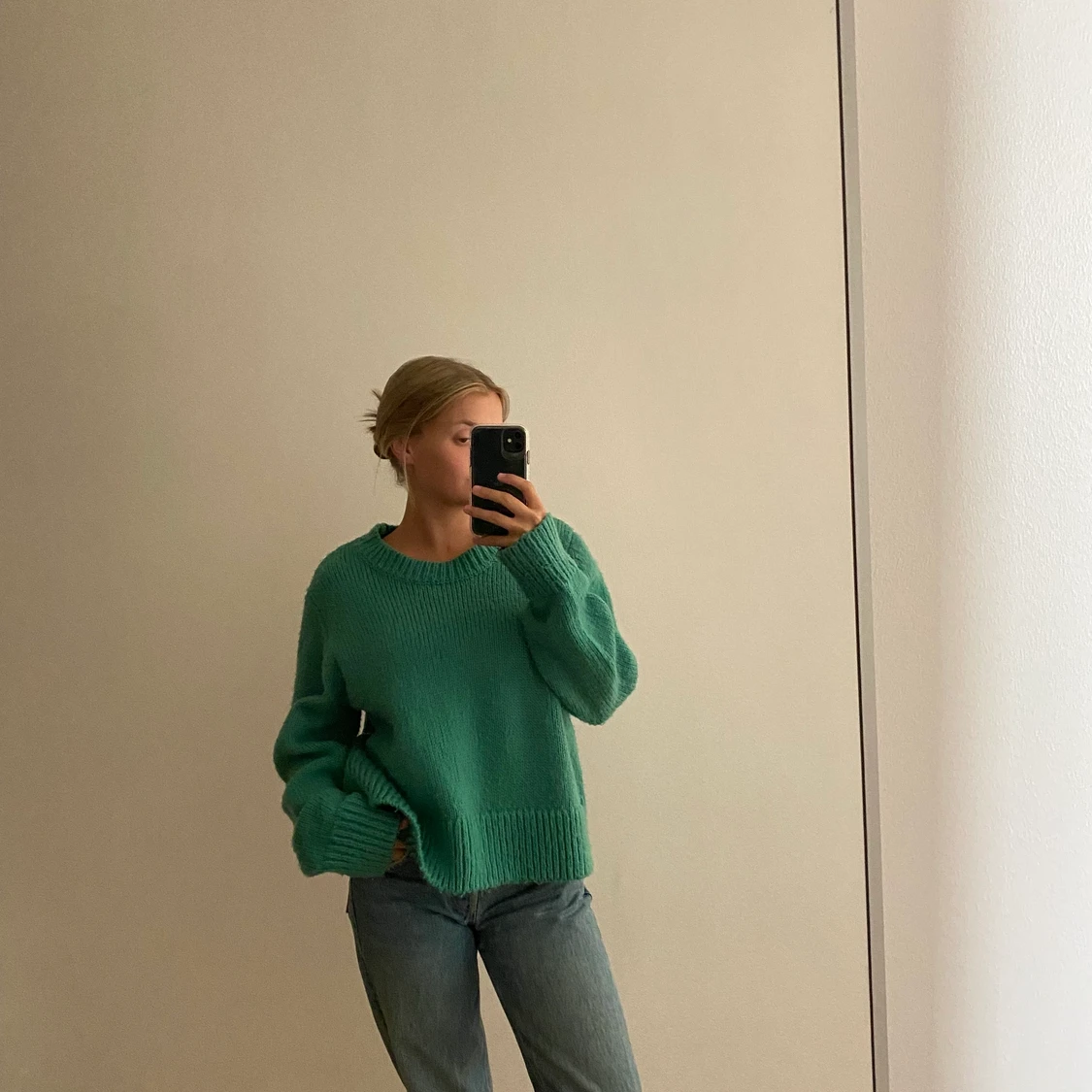 Grön stickad tröja - 90