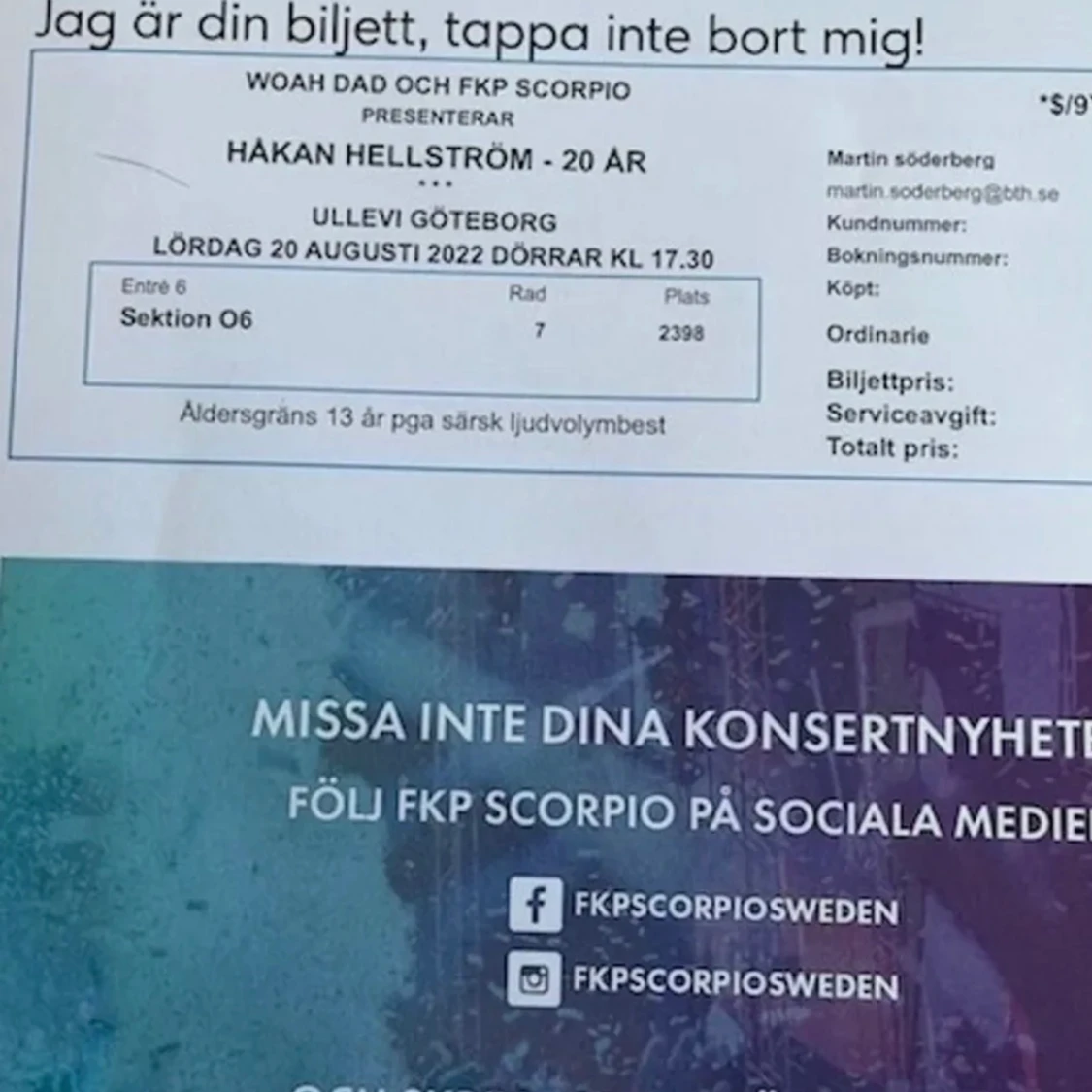 biljetter till håkan hellström ullevi 2022