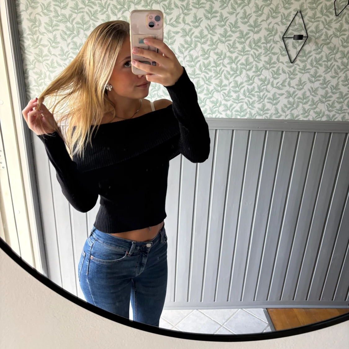 Svart offshoulder ribbad topp - 2