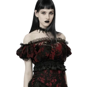 Goth off shoulder topp - (OBS!!: Första bilden lånad från OG hemsidan.) Sockersöt goth-topp från PUNKRAVE i storlek M-L. Endast testad, lappen kvar, inga som helst defekter. Superstretchig. Skriv för fler bilder/mått. Läs gärna bion innan köp!