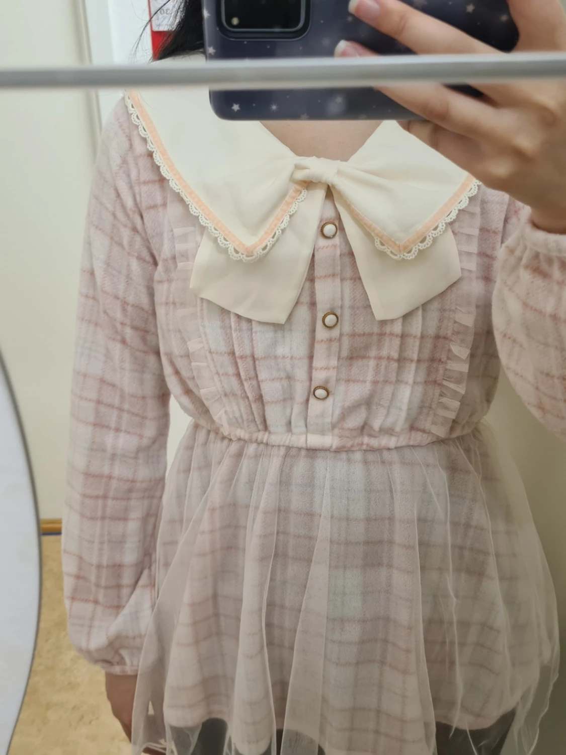 Rutig rosa tröja med stor rosett Liz Lisa - 1