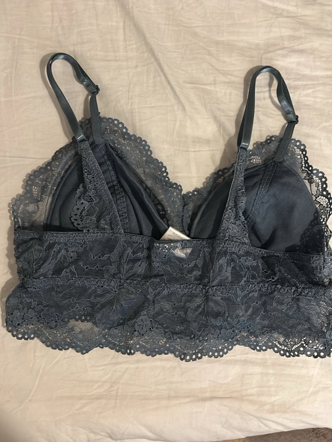 Mörkblå spetsbralette med justerbara band - 1