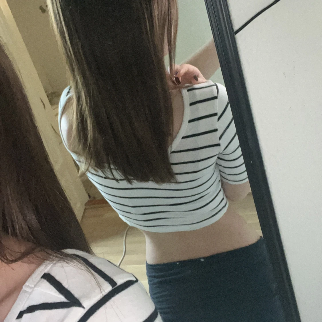 Vit och svart randig croppad topp - 2