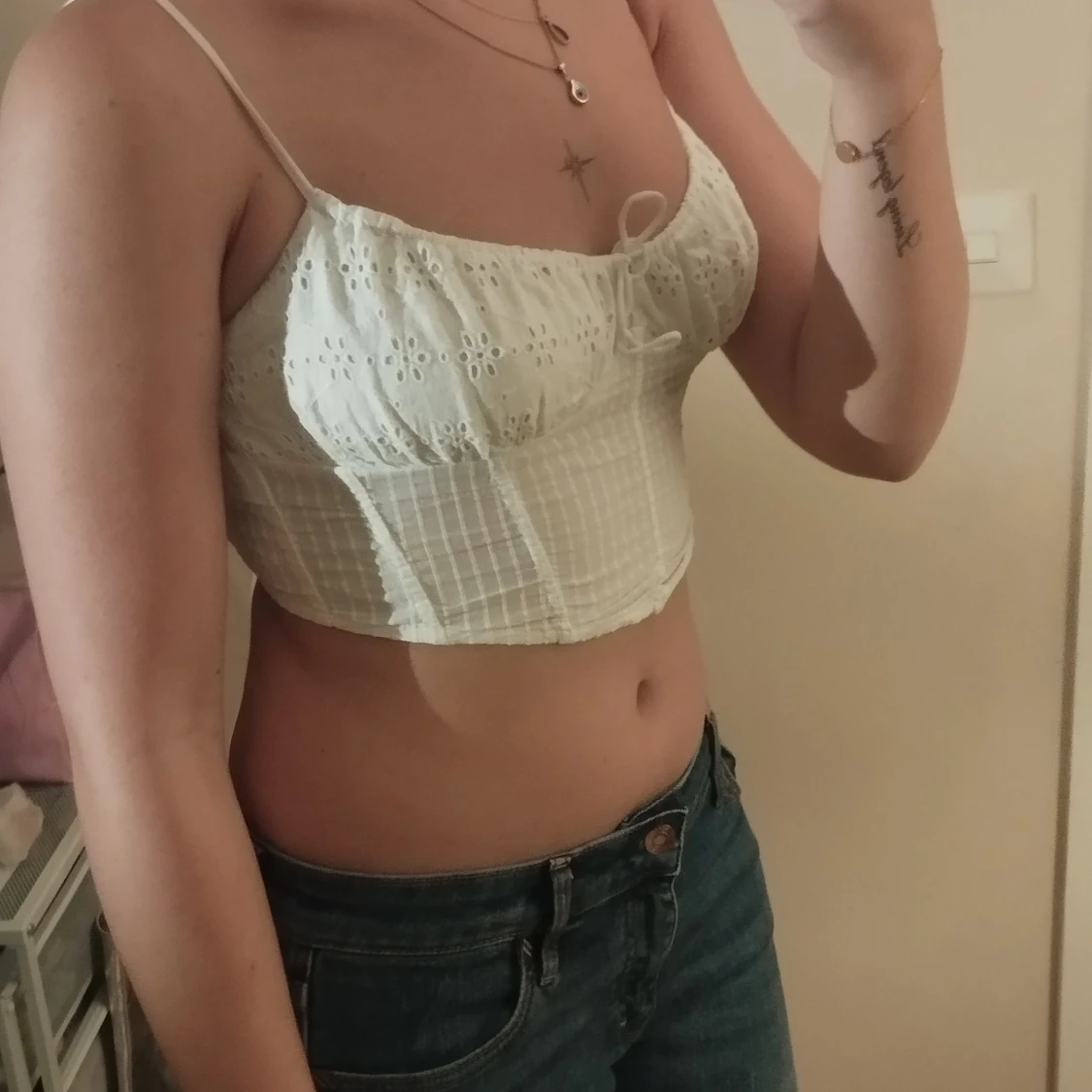 Vit broderad korsett-topp med knyt - 1