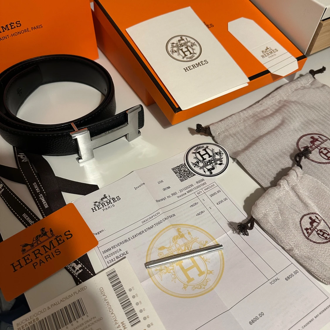 Svart Hermès bälte med H-spänne - 1