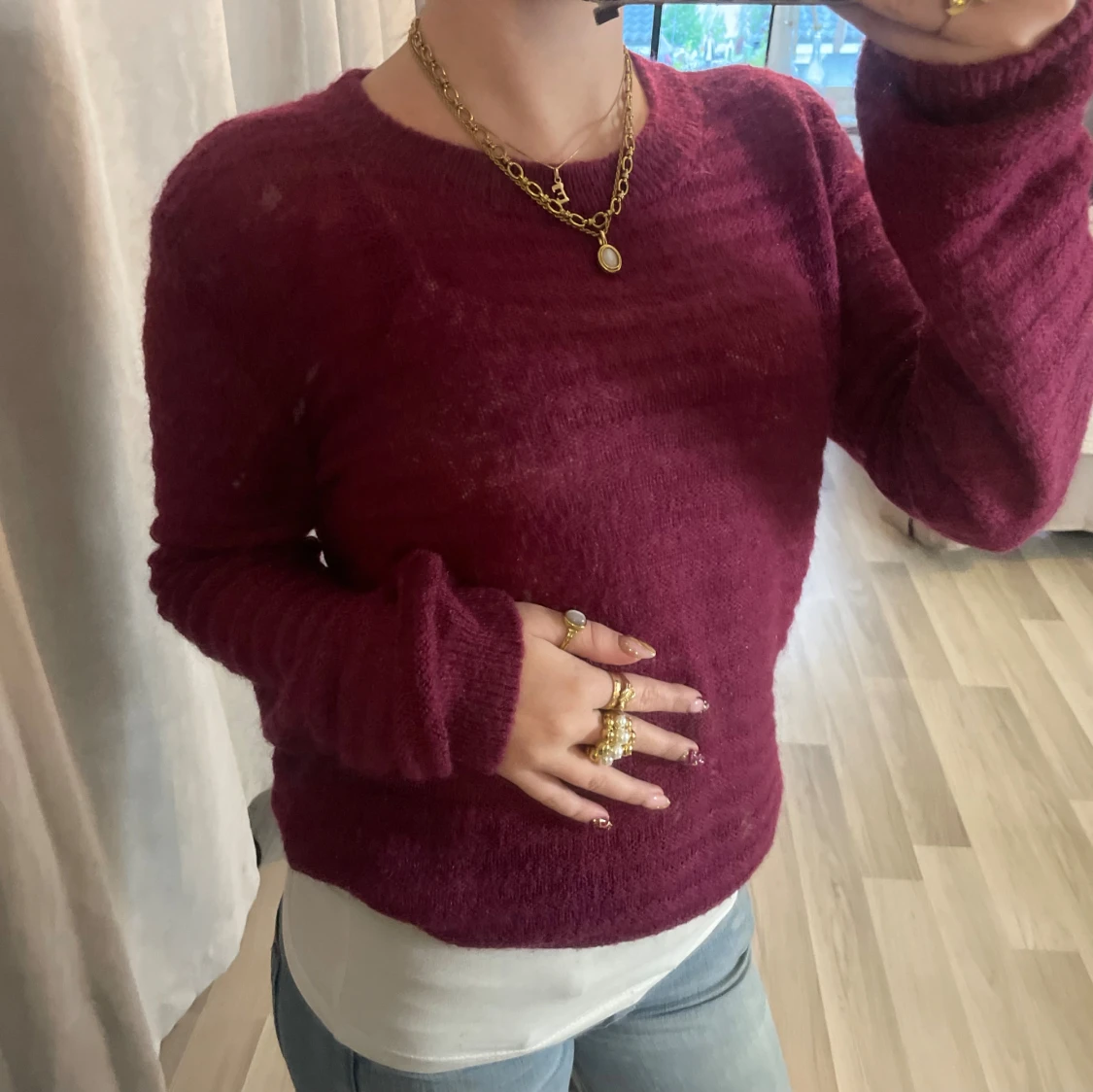 Vinröd stickad tröja - 1