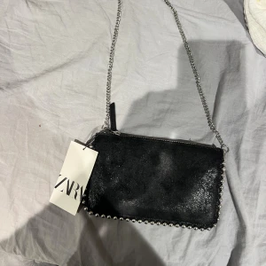 Glittrig väska från Zara - Super fin axelväska från Zara med pärlor på sidan och lite glitter. Väskan är inte använd och har kvar prislappen 
