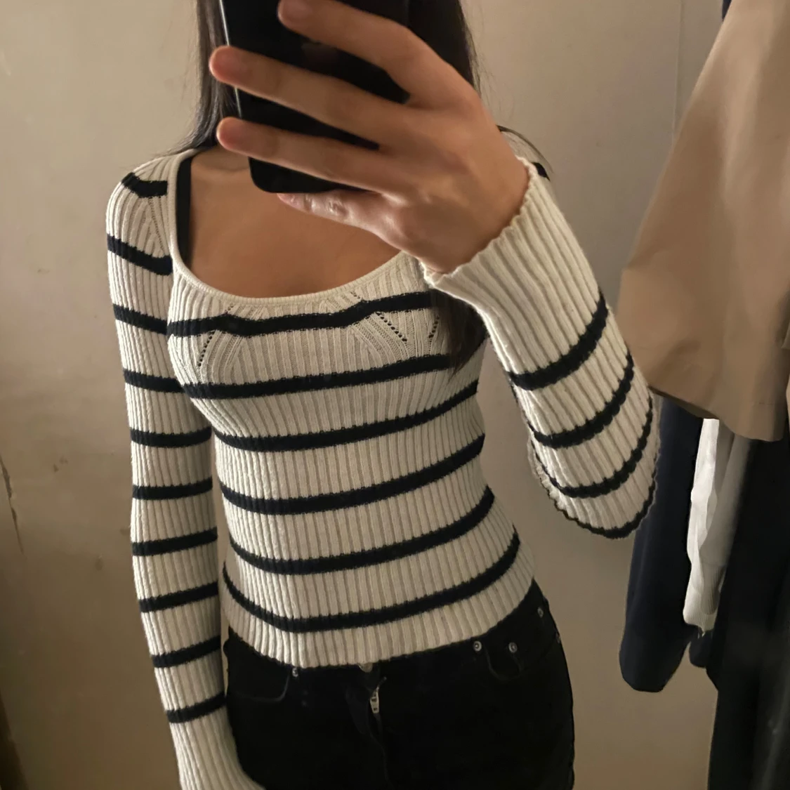 Randig ribbad långärmad topp - 1