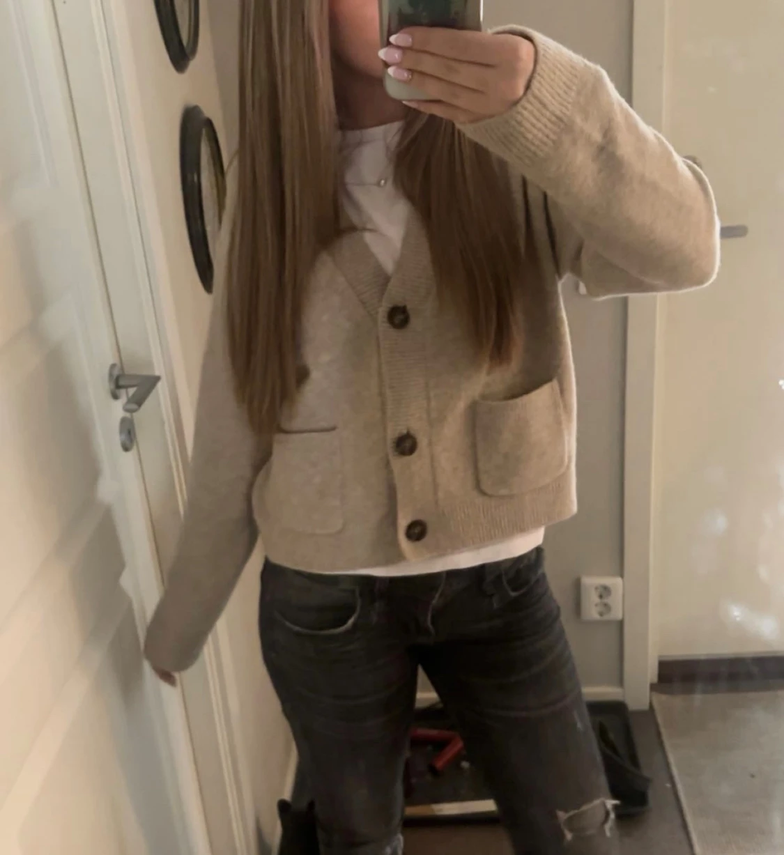 Beige stickad kofta - 1