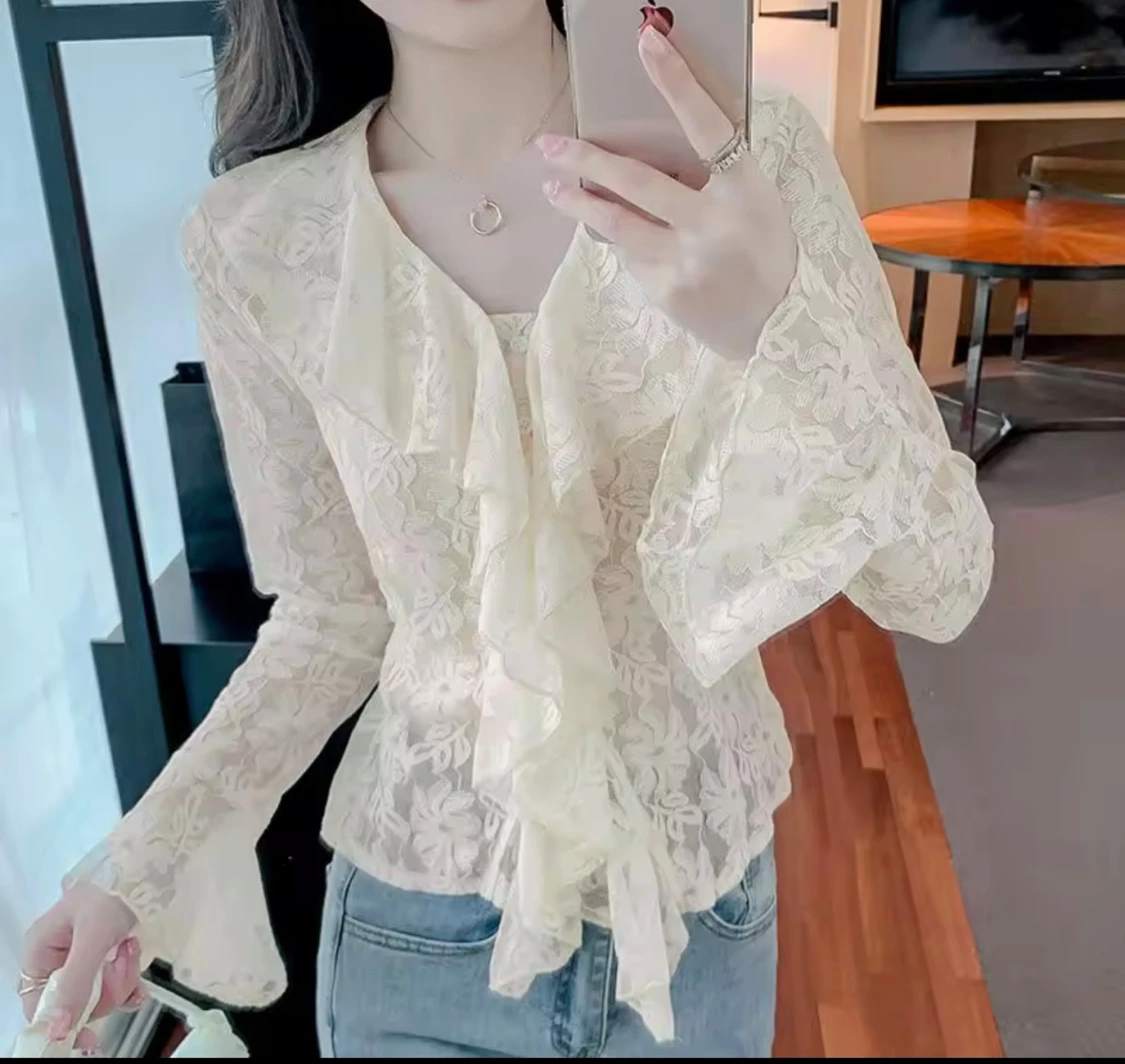 Set 2 st spets blus lång ärmar och behå