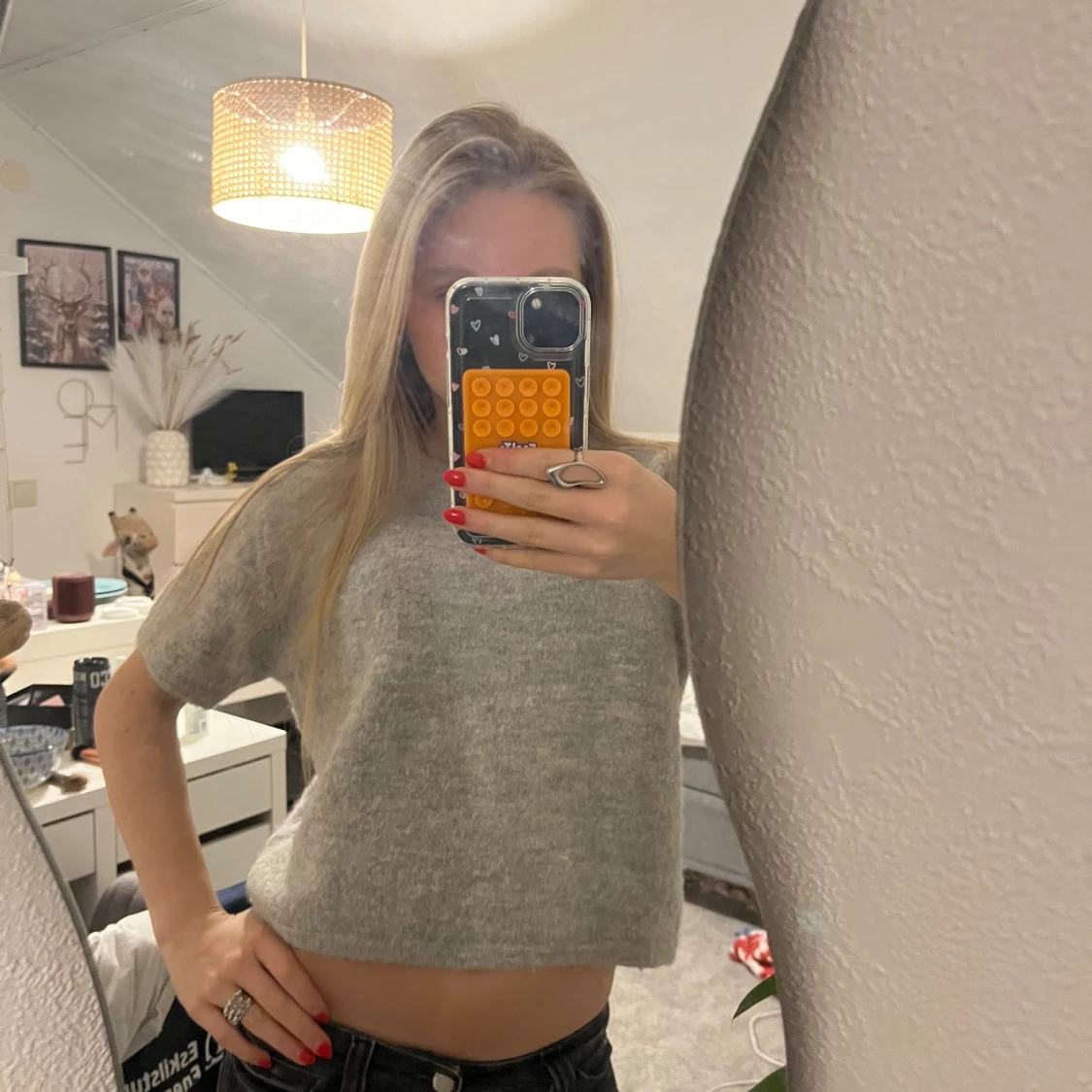 Grå croppad stickad tröja - 2