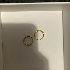 Guldpläterade hoop örhängen - Säljer ett par klassiska sterling steel med guld platering hoop örhängen i rund form. De är enkla och stilrena, perfekta för dig som gillar minimalistisk design. Passar både till flera hål i örat eller som statement. Diameter ca 1 cm. Snygga att matcha med andra smycken. Ordinariepris:300 kroner och bara använt någon enstaka gång